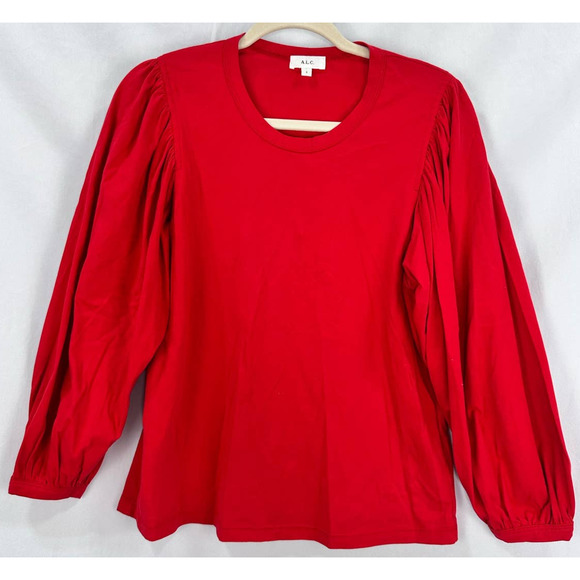 A.L.C. Red Heather Crew Neck Top Balloon Sleeve Blouse size Small - Picture 2 of 6